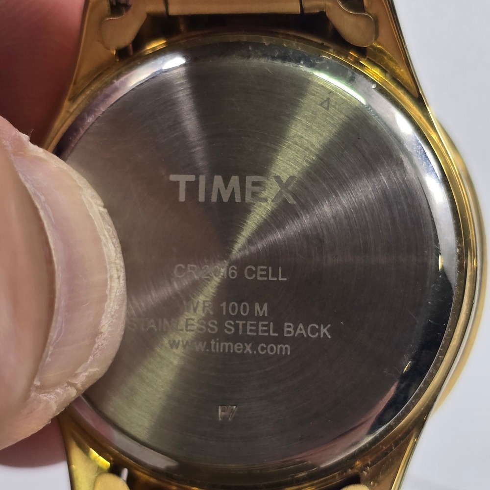Timex Watch Perpetual Calendar Indiglo Gold Tone Mens WR 100M White Dial P7 - Picture 3 of 6